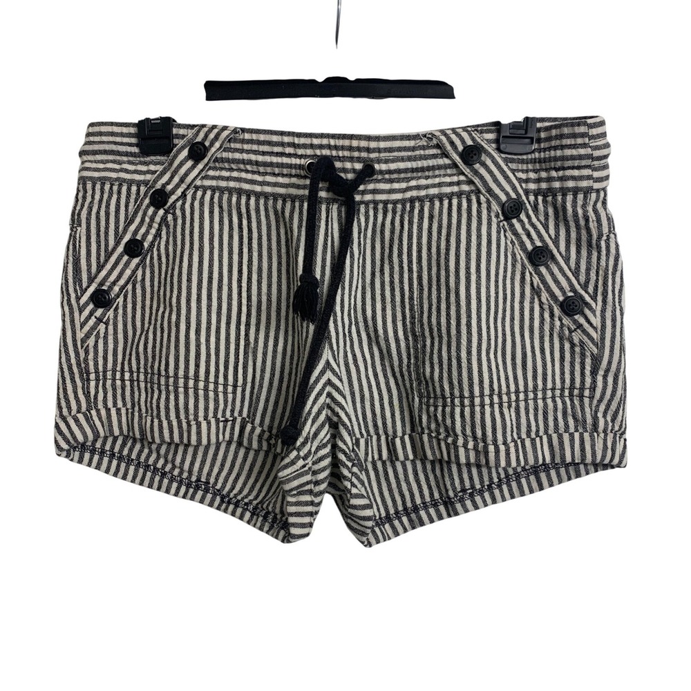 Rewind Striped Linen Blend Nautical Drawstring Shorts Black White Size‎ 7